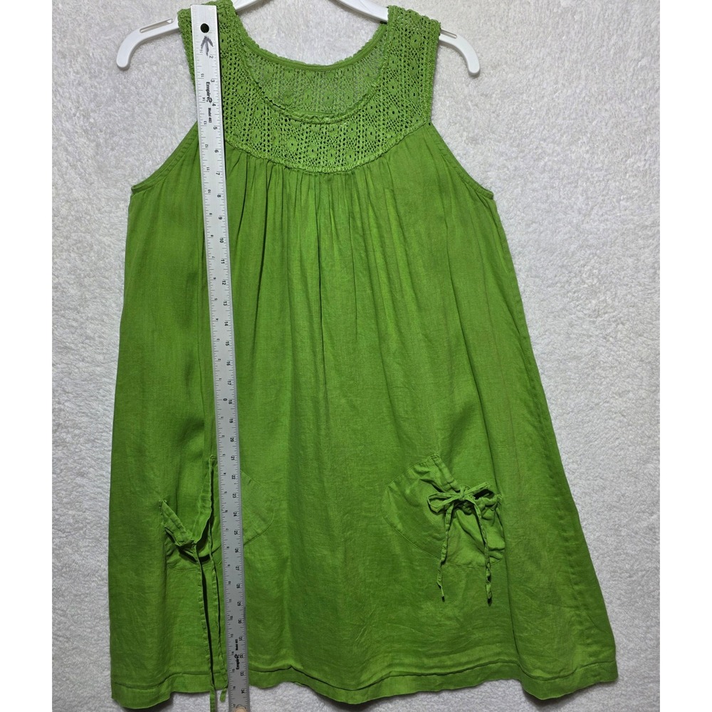 Lord & Taylor Women's L Lime Green Linen Crochet Lace Yoke Tunic Top Mini Dress